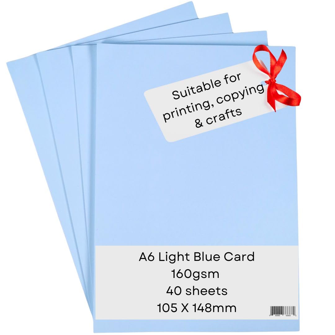 A6 Blue Card Paper Printer - 160gsm 40 Sheets - Coloured - Suitable for Craft, Printing, Copying, Photocopiers