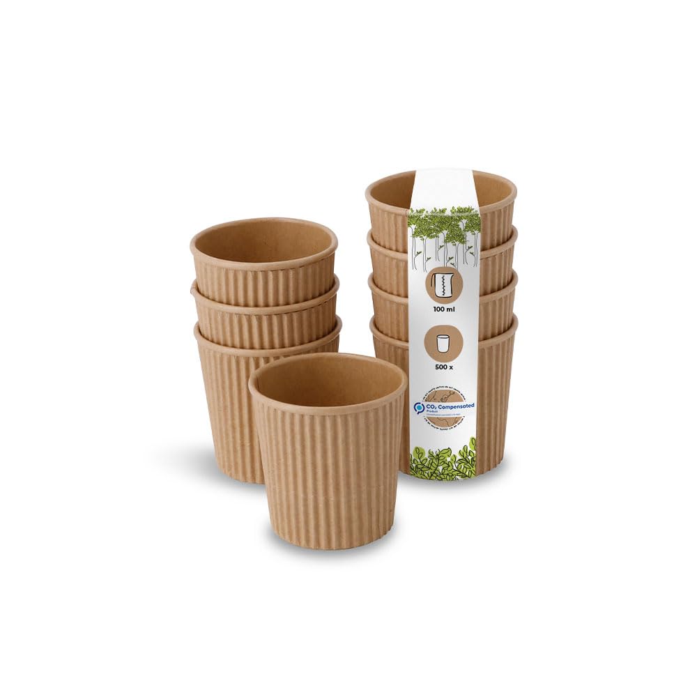 BIOZOYG 500x bicchierini caffè isotermici 100 ml / 4 oz, Ø 62 mm marrone - bicchieri carta a doppio strato e senza plastica - bicchierini caffe carta