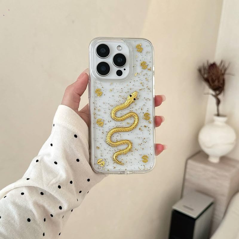 Image of COVERLY for iPhone 15 Pro Max 3D Luxury Snake Dollar Resin Phone Case,Trendy Translucent Cute Hard Epoxy Art Crystal Clear -Non Yellowing Love Heart Sparkle Princess Cover for Apple iPhone 15 Pro Max