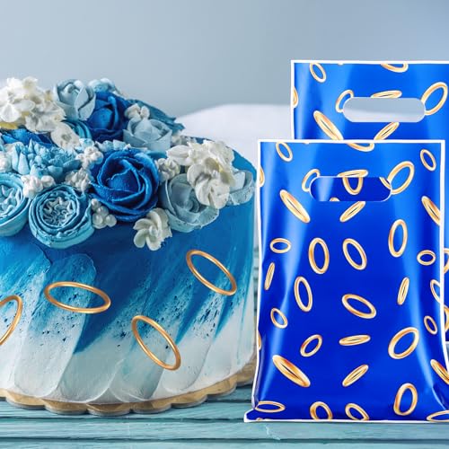 Image of Clysee 50 Pcs Video Game Party Favors Bags Blue Gold Ring Plastic