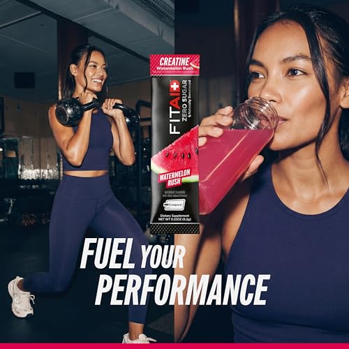 Image of FITAID Creatine Powder, Watermelon Rush (14 Stick Packs) | Easy-mix Watermelon Rush Creatine Monohydrate single-serve stick packs. ATP pre-workout supplement for strength & muscle.