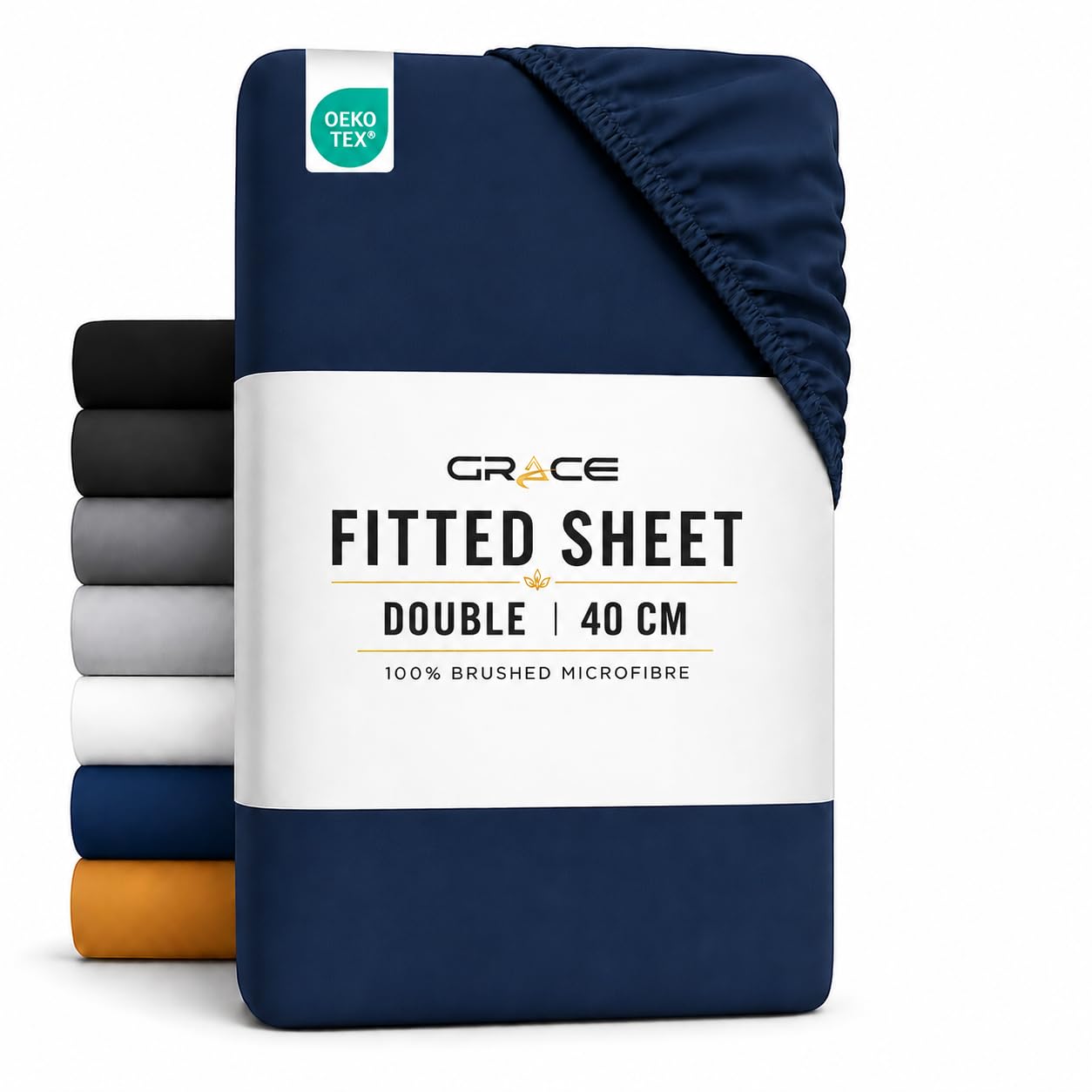 Grace Double Fitted Sheet Extra Deep Pocket 40 cm (16 inches) Durable Elastic Bed Sheets - Brushed Microfiber Fitted Sheet Double - Ultrasoft Hypoallergenic Fade Resistant — image 1