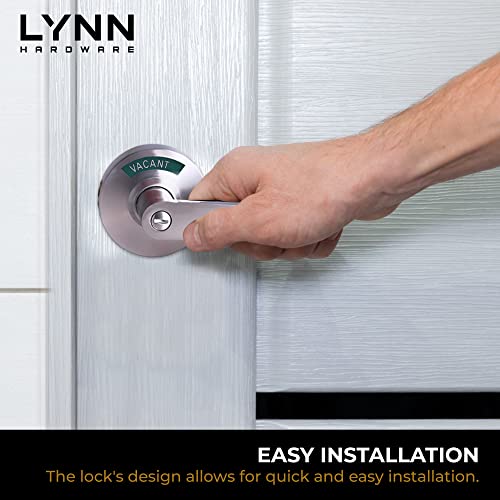 Lynn Hardware Medium/Heavy Duty Designer Commercial Lever Door Lock - Bathroom Privacy W/Door Indicator, Restroom Door Knob, Commercial Door Handle, Bathroom Lock, Occupied Door Handle, Satin Chrome #TOP4