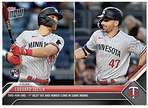 2023 Topps Now Edouard Julien #117 -Rc Rookie Two-For-One- 1St Mlb Hit And Homer Come In Same Inning- 4/13/23 - Baseball Trading Card- Minnesota Twins. Topps Stated Print Run Of Only 1790 Made! Card Shipped In Protective Screwdown Holder. #TOP23