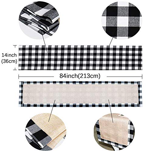 Fowecelt Buffalo Check Table Runner 14 × 84 Inch Cotton Burlap Black White Plaid Reversible Checkered Table Runners for Family Dinners, Christmas Holiday Birthday Party Table Decoration - Thumbnail 2