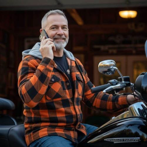 Image of Milwaukee Leather Men's Hooded Flannel Motorcycle Shirt w /CE Approved Armor - Reinforced w /Aramid Fibers
