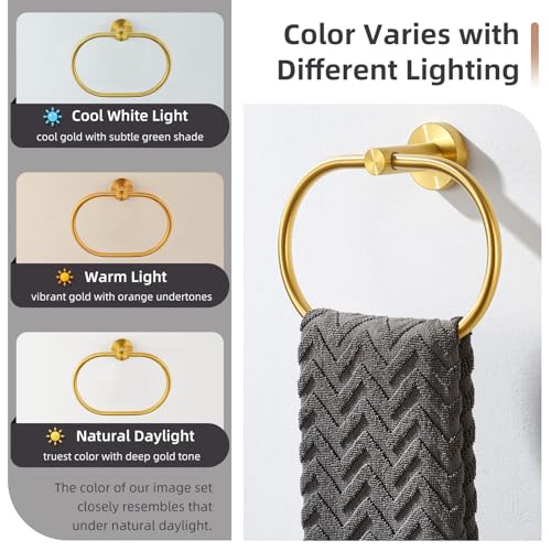 Image of Angle Simple Brushed Dark Gold Towel Ring, SUS 304 Stainless Steel Swivel Deep Gold Tone Hand Towel Holder for Bathroom Wall Mount