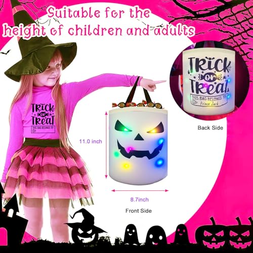 Halloween Trick or Treat Bags Candy Bucket, Upgraded Light Up Ghost Basket Decoration Multipurpose Reusable Goody Sweet Buckets for Scary Night Party Supplies Favors Festival Decor Gifts White 1 Pack - image 2