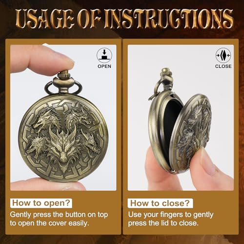 Image of Kabinka DND Dice Set, 7pcs Mini Metal Dice with Pocket Watch Shell, Portable D&D Die with Necklace, Dungeons and Dragons Dice for RPG(Five-Headed Dragon, Bronze)