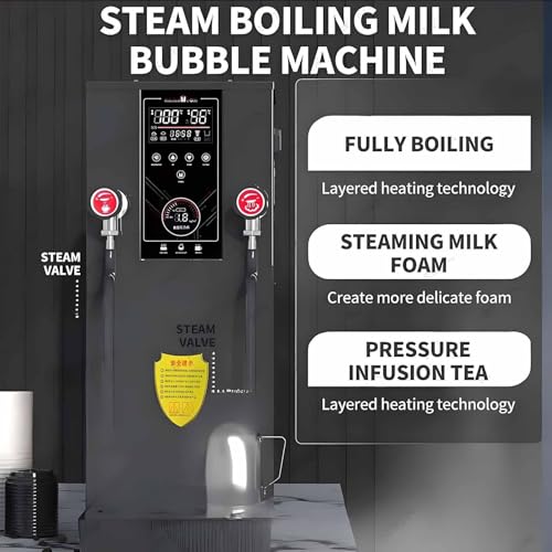 Mousseur à lait commercial 2500 W et chaudière à eau en acier inoxydable de 12 L, machine à vapeur électrique avec écran LED, étanchéité IPX3, idéal pour les cafés et cafés, noir, blanc