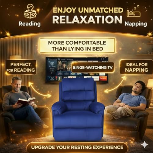 Image of Solis Royale 1 Seater Recliner Sofa Chair | Motorized Recliner Lounge Sofa Chairs for Relaxing | Comfortable Cushioned | Living Room, Bedroom, Office (Hush Puffy - Blue, Hush Puffy - Fabric)