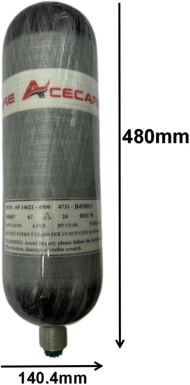 GREOENEL Amor 4.7L dot Certified Carbon Fiber Tank 4500psi Air Tank High Pressure Composite Cylinder,Diving Tank,Deep Dive Gas Cylinder Thread 0.875-14UNF