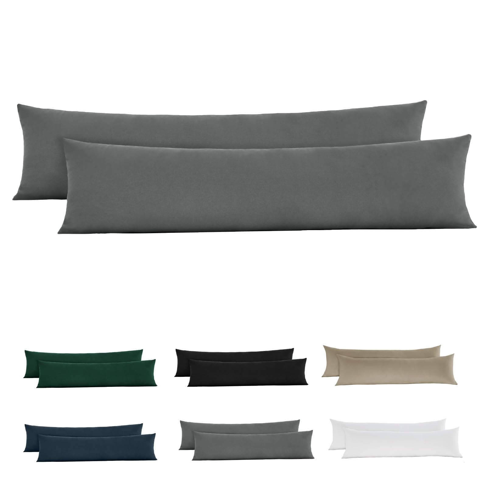 BEDELITE Seitenschläferkissen Bezug 40 x 145 Baumwolle - Kissenbezug Grau 40x145 2er Set, weiche Oeko-Tex Bezug 145x40 Anthrazit für Stillkissen seitenschläfer Kissen mit extra Lange Reißverschluss