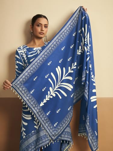 Image of Pinkmint Women's Printed Cotton Blend Kurta Pant with Dupatta Set | Round Neck Kurta with Both Side Pocket & Tassel Dupatta | Ethnic Wear
