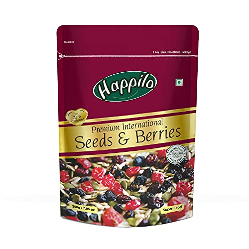 Image of Happilo 100% Natural Premium Californian Almonds,Dried,200g & Premium International Whole Seeds & Berries Pouch, 200 g