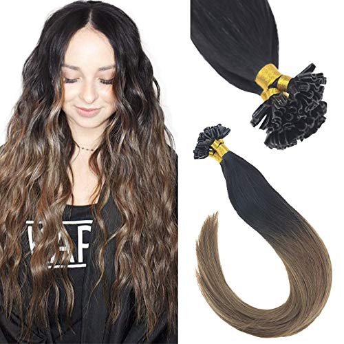 Sunny 1g/strand 50g/package U Tip Hair Extensions Pre Bonded Human Hair Ombre Natural Black to Medium Brown 100% Real Human Hair Silky Straight U Tip Fusion Hair Extensions 16inch