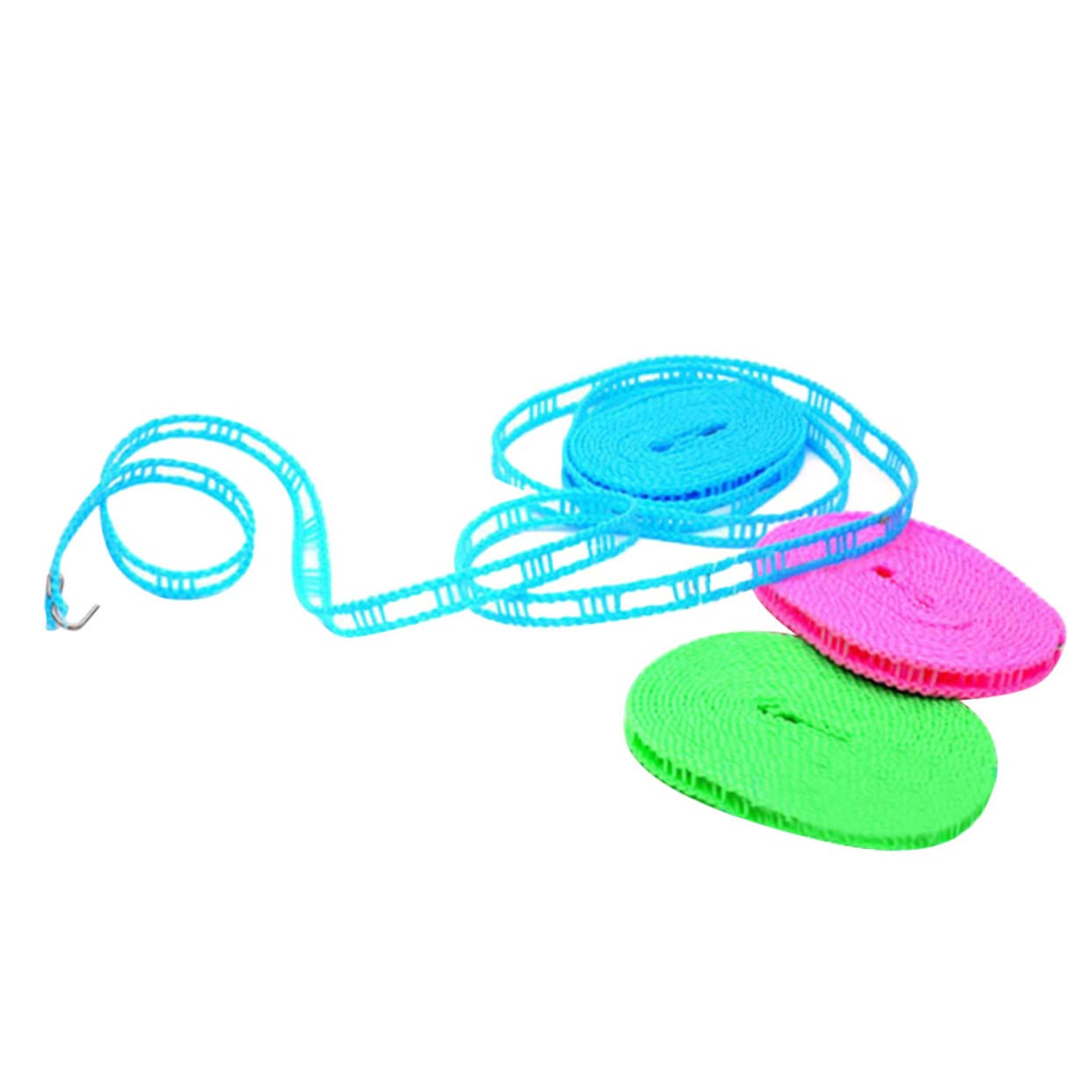 ABOOFAN Adjustable Windproof Nylon Clothesline Rope Outdoor Drying Line with Hooks for Camping Travel and Home Use Random Color Random Color