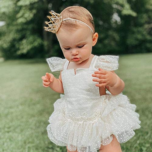Image of Newborn Baby Girl Romper Lace Tutu Dress Bodysuit Ruffle Sleeveless Jumpsuit with Headband Summer Outfits