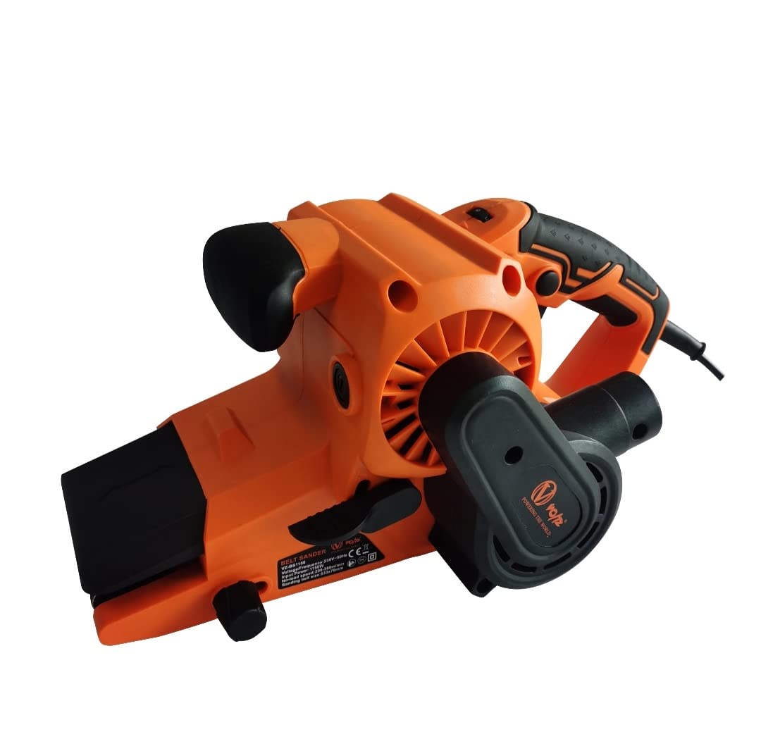 VOLTZ VZ-BS1150 Wood Grinder Sander Corded Electric 1150w Belt Sander 3 in. x 21 in. with Dust Bag Workshop Orange/Black