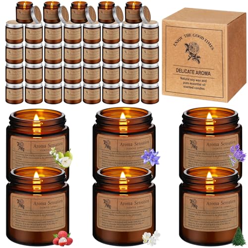 Landhoow 60 Pcs Candles Bulk for Home Scented Soy Aromatherapy Candle Gifts for Women Men 6 Style Lasting 24h English and Pear Freesia, Bluebell, Lavender, Lychee White Tea White Tea Orchid and Forest