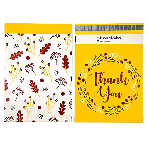 Image of Inspired Mailers - Poly Mailers Variety Pack of 30 (10 each: 6x9, 10x13, 14.5x19 Sizes) - Autumn Thank You Poly Mailers - Packaging Envelopes