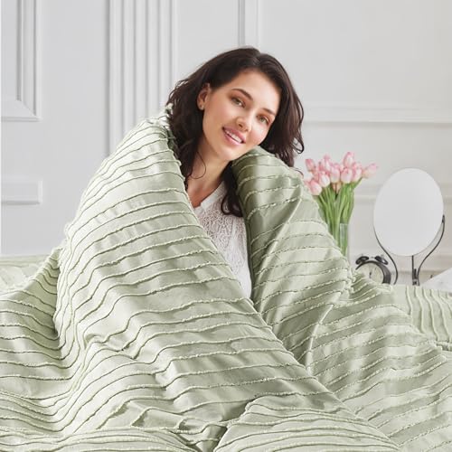 Image of NEXHOME PRO Duvet Cover Queen,3 Pieces Boho Tufted Duvet Cover Set, Soft and Lightweight 100% Washed Microfiber Comforter Cover Set for All Season(Sage Green,90 x 90)-No Comforter