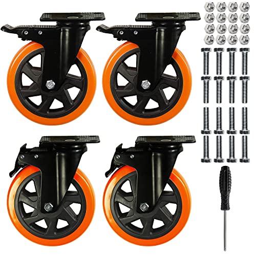 6 Inch Caster Wheels,Heavy Duty Casters Load 2800 Lbs,Industrial Swivel Silent Caster Wheels for Workbench Cart and Furniture Set of 4