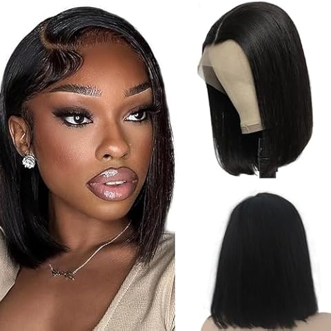 Valiilo Human Hair Wig Bob Wig Human Hair 13x4 Lace Front Wig Human Hair Bob Wig Natural Black HD Lace Front Wig Glueless Bob Wig Human Hair 180% Density 8 Inch Cover