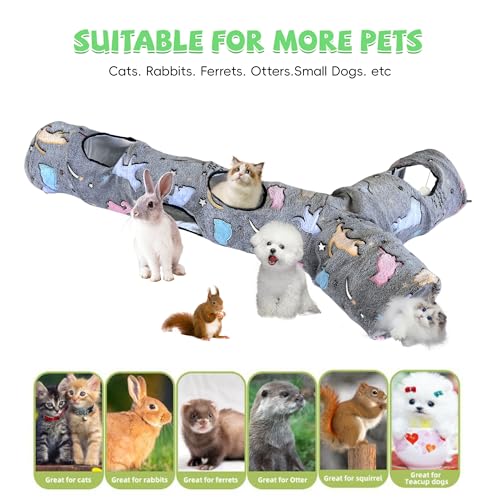 Image of Cat Tunnel for Indoor Cats,Tree Trunk Cat Tunnels with Plush Ball Toys Collapsible,Stars, Moon Shape Self-Luminous, for Indoor Cats,Pets Bunny Rabbits, Kittens, Ferrets