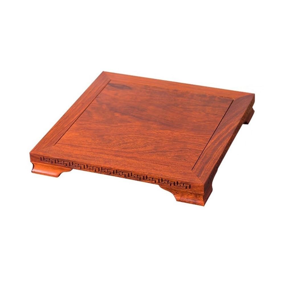 F4j5L7g2 Display Stand Base Square Plant Stool Display Base, Vase Teapot Bonsai Mahogany Carving Stand(Medium)