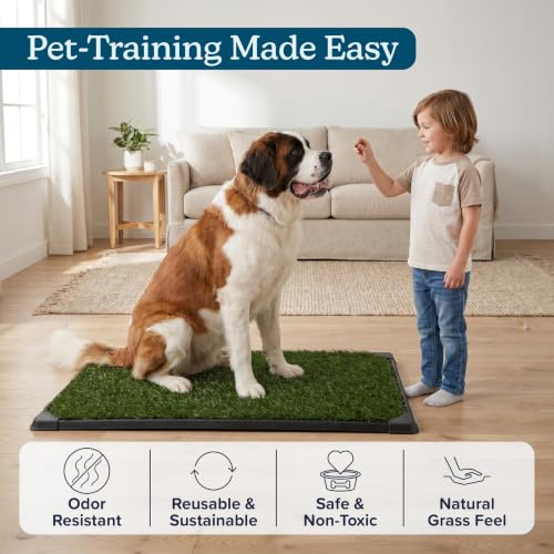 Image of PETMAKER Reusable 3-Layer Extra-Large Dog Grass Pad with Tray, 52.5 inch x 35 inch | Dog Litter Box for Indoor and Outdoor Use, Easy to Clean Washable Pet Turf Artificial Grass Pad for Puppy Potty Training