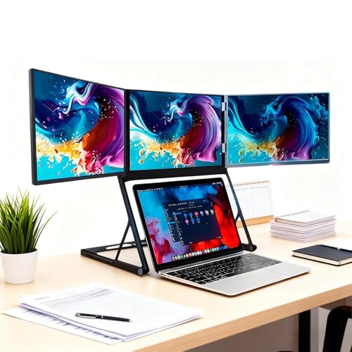 Image of 15.6 inch Triple Laptop Screen Extender, 1080P FHD Portable Triple Screen Laptop Monitor Extender, Type-C /HDMI /USB-C with 360 Rotation Adjustable Viewing Angles Compatible with Windows and Mac