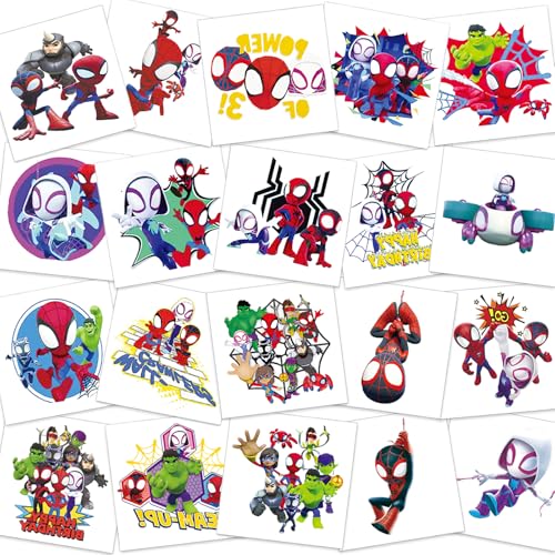 60 Pcs Cartoon Spider Temporary Tattoos Birthday Themed Party Supplies Decoration Favors Cartoon Hero Sticker for Kids Boys Home Activity Class Prizes Carnival Christmas Rewards