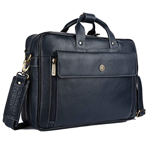 HAMMONDS FLYCATCHER Laptop Bag for Men – Genuine Leather Office Bag, Royal Blue – Fits 14/15.6/16 Inch Laptop/MacBook – Expandable, Water Resistant – Shoulder Bag with Trolley Strap – 1 Year Warranty