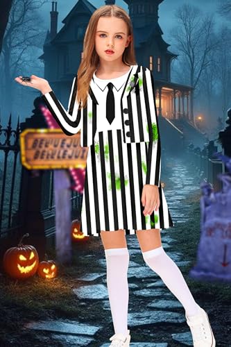 Remimi Halloween Black and White Stripe Costume Dress Cosplay Printed Outfits One Piece Dress2