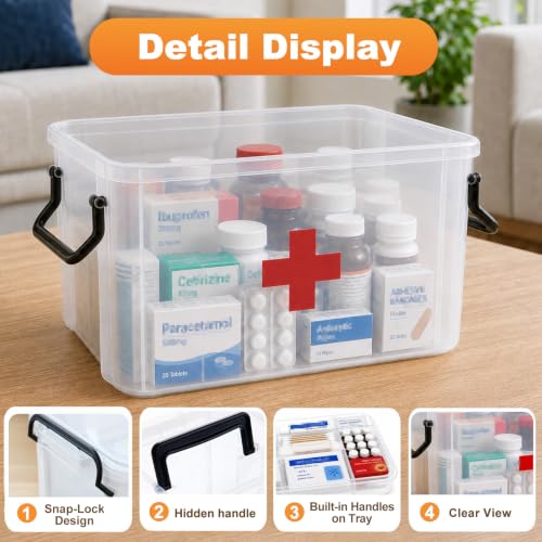 Image of 15QT Clear Medicine Organizer Box with Handle, Plastic Dorm Medicine Box with Tray, Empty First Aid Boxes, Thickened Medicine Storage Organizer, Multipurpose Medication Organizer Storage, Clear
