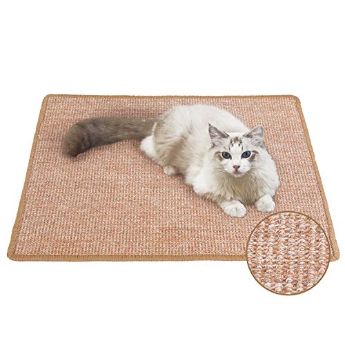 Image of FUKUMARU Cat Scratcher Mat, 23.6 X 15.7 Inch Natural Sisal Cat Scratch Mats, Horizontal Cat Floor Scratching Pad Rug with Sticky Tapes, Protect Sofa and Carpet (Brown-23.6 x 31.5 Inch)