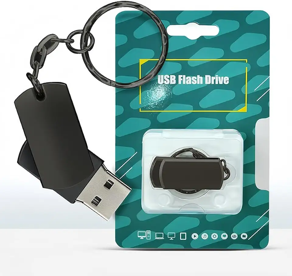 Pen drive USB 2.0 de 64 GB para laptop, PC, cartão de memória portátil para backup de armazenamento de dados, pen drive de armazenamento USB com design giratório com chaveiro, preto
