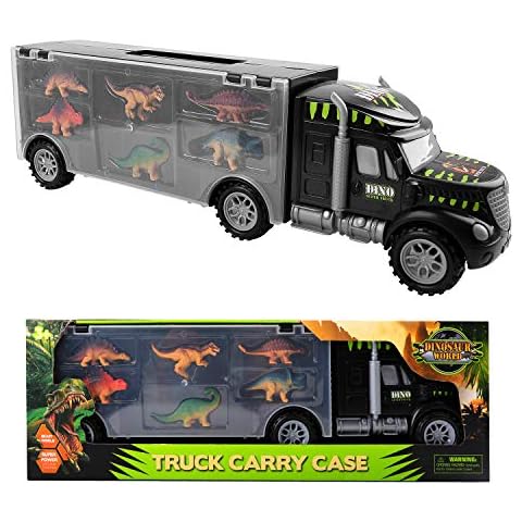 m zimoon Dinosaur Truck Toy, Dinosaur Transporter Truck Dinosaur Toys Carrier Vehicle with 6 Mini Plastic Dinosaurs for Boys Girls Kids Cover
