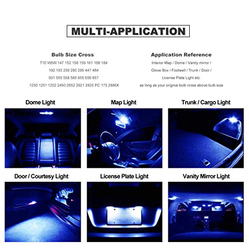 DODOFUN CANBUS T10 Extra Bright Deep Dark Blue Car Interior Exterior Replacement Bulb 168 175 194 2825 W5W etc. Size Map Dome Door LED Light 12V ~ 24V Error Free (Pack of 4) - Thumbnail 2