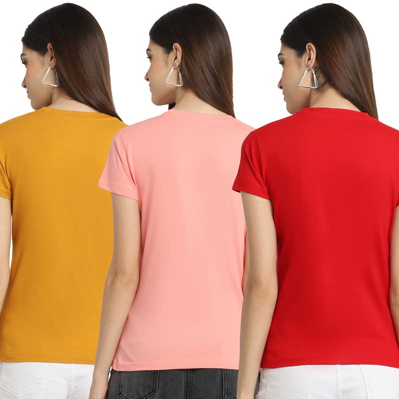 Image of Preneum Women's Cotton Regular Fit Graphic Stylish Printed Short Sleeves Casual T-Shirt || Trendy & Style (Pack 3)