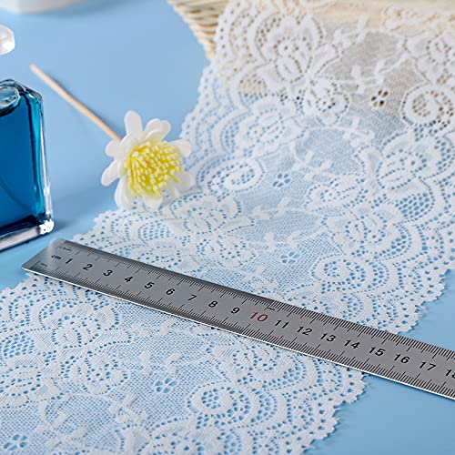 Nastro decorativo in pizzo elasticizzato da 5 yards, bordatura in pizzo, per artigianato, lingerie, abito da sposa, 15 cm di larghezza (bianco)