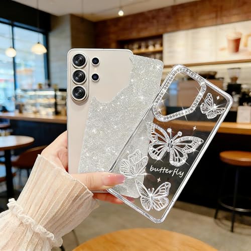 Image of Elzzi Electroplated Butterfly Phone Cover for Samsung S26 Ultra Case, Showcasing Pearlescent Diamond Soft TPU, Camera Protection, Shockproof, Dropresistant Stylish for Girls & Women (Grey)