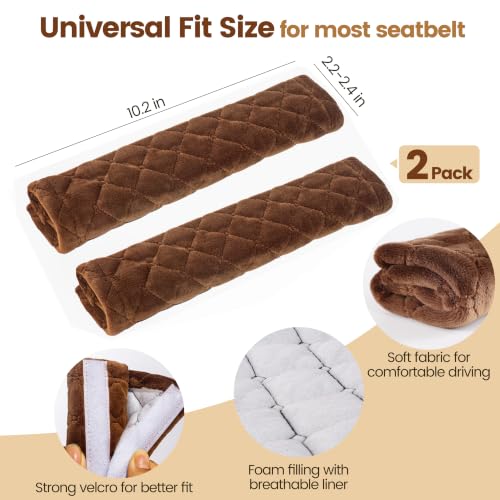 Image of Amooca Soft Auto Seat Belt Cover Seatbelt Shoulder Pad Cushions 2 PCS for a More Comfortable Driving Universal Fit for All Cars and Backpack Brown