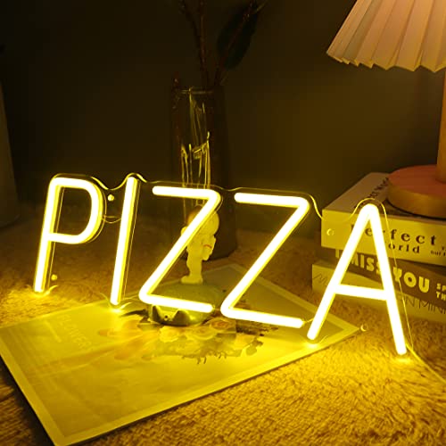 Image of Planzo Pizza Neon Sign LED Light Kitchen Restaurant Bar Wall Decor Yellow | Business Coffee Shop Store Pub Advertising, Window Display, Bedroom Kid Room Dining Room Party Wall Sign Decor, 15.75 inchx5.55 inch