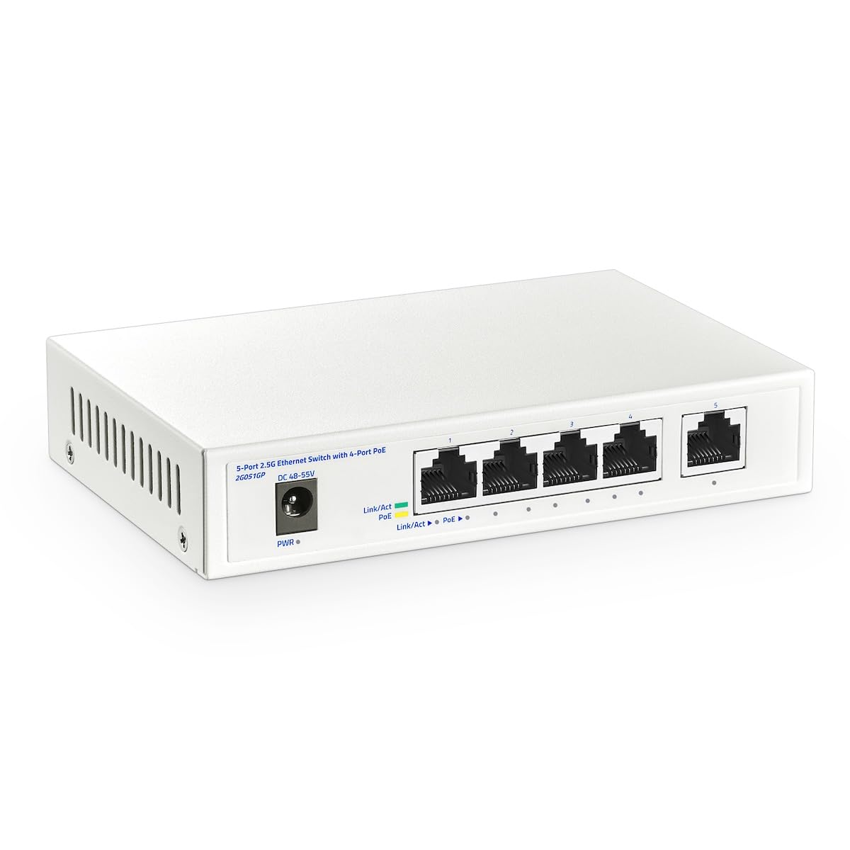 5-Port-2,5-Gigabit-PoE-Switch, 4 x 2,5G-PoE+-Ports + 1 x 2,5G-Uplink, YuLinca 2500 Mbit/s Unmanaged Desktop Switch, IEEE 802.3bz/at/af-konform, Auto MDI/MDIX, Plug & Play