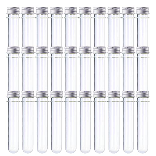Muhome 30PCS 40ml 25x140mm Plastic Test Tubes with Screw Caps for Jelly Beans Storage, Bath Salt Vials, Hot Cocoa Containers, Baby Shower, Wedding, Kids Birthday Christmas Party Favors