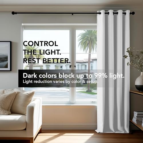 Image of Deconovo White Curtains 45 Inch Length, Short Curtains, Grommet Top, Blackout Drapes for Kitchen Window (Greyish White, 52x45 Inch, 2 Panels)