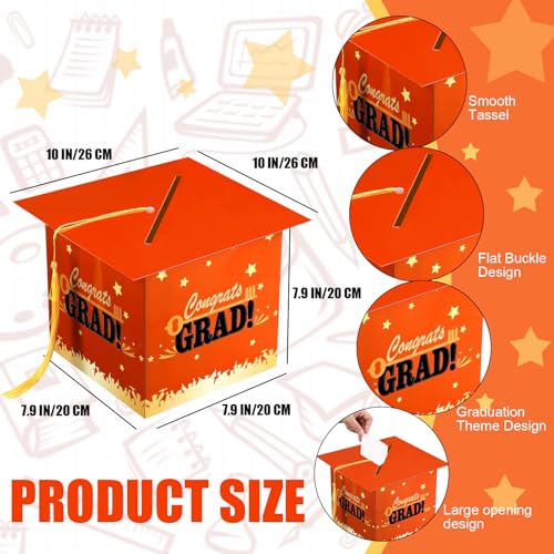 Image of Outus 2026 Grad Card Box with Tassel Congrats Graduation Cap Card Holder for Graduation Gift Box Party Supplies(Orange,Stylish)