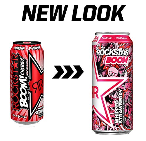 Rockstar Boom Energy Drink, Whipped Strawberry, with Caffeine and Taurine, 16oz Cans (24 Pack) (Packaging May Vary) - Thumbnail 3
